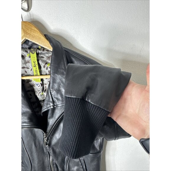 Soia & Kyo Genuine Leather Bomber Jacket Black Zip Up Ribbed Trim Women’s M - Picture 2 of 8